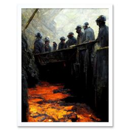"Artery8 Wall Art Print Black Gold Coal Miners Pit Bank Art Framed in White - Size: W12"" x H16""" - thumbnail 1