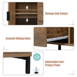 BTM Sideboard Cabinet Storage Drawers Doors Adjustable Shelf Living Room in Natural - thumbnail 4