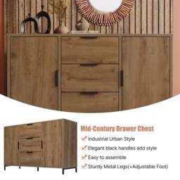 BTM Sideboard Cabinet Storage Drawers Doors Adjustable Shelf Living Room in Natural - thumbnail 3