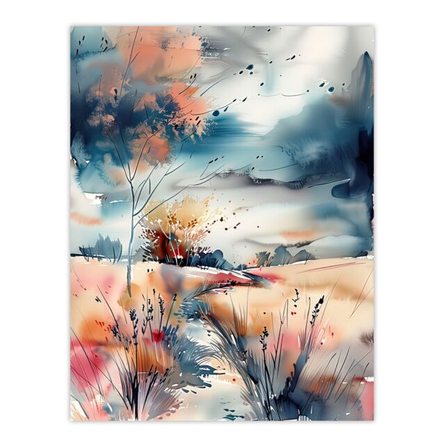"Artery8 Arles Wheat Fields Storm Clouds Watercolour Wall Art Print - Size: W12"" x H16""" - image 1