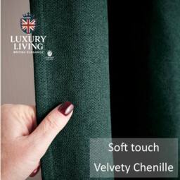 Luxury Living Velvet Chenille Thermal Fleece Lined Single Eyelet Door Curtain in Green - Size: 137 cm width x 213 cm drop - thumbnail 4