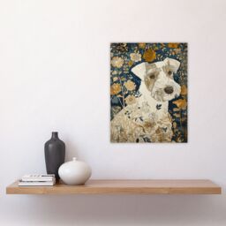 "Artery8 Dog Wildflowers Painting Blue Ochre Animal Lover Wall Art Print in Green - Size: W24"" x H32""" - thumbnail 4