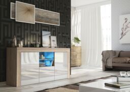 Creative Furniture Aurora Sideboard 145cm - A Modern & Practical Cabinet with Gloss Doors & LED Lights in Light Oak - thumbnail 2