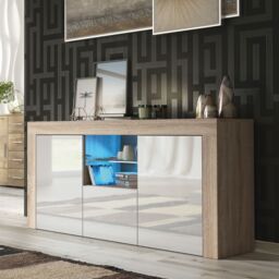 Creative Furniture Aurora Sideboard 145cm - A Modern & Practical Cabinet with Gloss Doors & LED Lights in Light Oak - thumbnail 5