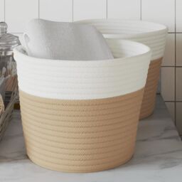 Berkfield Home Storage Baskets 2 pcs Beige & White √ò24x18 cm Cotton - Size: 24x18 cm