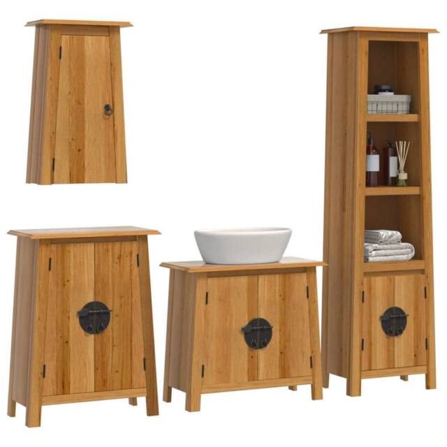 Berkfield Home Beautiful 4 Piece Bathroom Furniture Set Solid Wood Pine in Brown - image 1