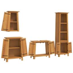 Berkfield Home Beautiful 4 Piece Bathroom Furniture Set Solid Wood Pine in Brown - thumbnail 4