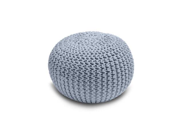 Snug City Knitted Pouffe Chunky Round Footstool Ottoman 100% Cotton Handmade in Silver - image 1