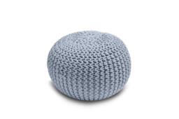 Snug City Knitted Pouffe Chunky Round Footstool Ottoman 100% Cotton Handmade in Silver