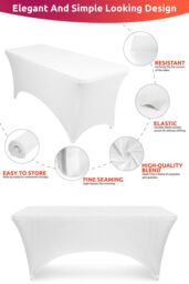 Neel Blue 6FT Rectangle Patio Tablecloth Elastic Spandex Table Cover, Pack of 2 in White - thumbnail 3