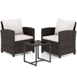 Costway 3PCS Patio Furniture Set PE Rattan Bistro Conversation Set w/ Cushions in Beige - thumbnail 2