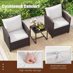 Costway 3PCS Patio Furniture Set PE Rattan Bistro Conversation Set w/ Cushions in Beige - thumbnail 5