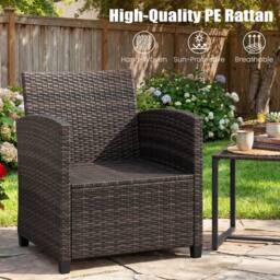 Costway 3PCS Patio Furniture Set PE Rattan Bistro Conversation Set w/ Cushions in Beige - thumbnail 6