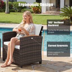 Costway 3PCS Patio Furniture Set PE Rattan Bistro Conversation Set w/ Cushions in Beige - thumbnail 4