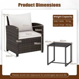 Costway 3PCS Patio Furniture Set PE Rattan Bistro Conversation Set w/ Cushions in Beige - thumbnail 3