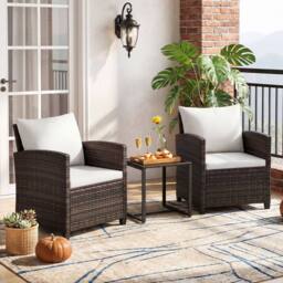 Costway 3PCS Patio Furniture Set PE Rattan Bistro Conversation Set w/ Cushions in Beige - thumbnail 8