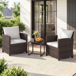 Costway 3PCS Patio Furniture Set PE Rattan Bistro Conversation Set w/ Cushions in Beige - thumbnail 1
