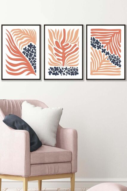 ARTZE Framed Blue & Pink Boho Abstract Floral Framed Wall Art - Medium in Black - Size: W45 cm x H62 cm x D20mm - image 1