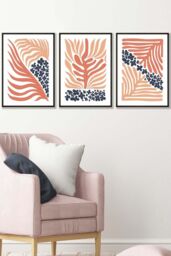 ARTZE Framed Blue & Pink Boho Abstract Floral Framed Wall Art - Medium in Black - Size: W45 cm x H62 cm x D20mm - thumbnail 1