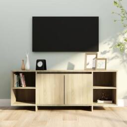 Berkfield Home TV Cabinet Sonoma Oak 130x35x50 cm Engineered Wood in Beige - Size: 130 x 35 x 50 cm - thumbnail 2