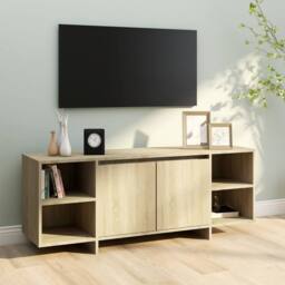 Berkfield Home TV Cabinet Sonoma Oak 130x35x50 cm Engineered Wood in Beige - Size: 130 x 35 x 50 cm - thumbnail 3