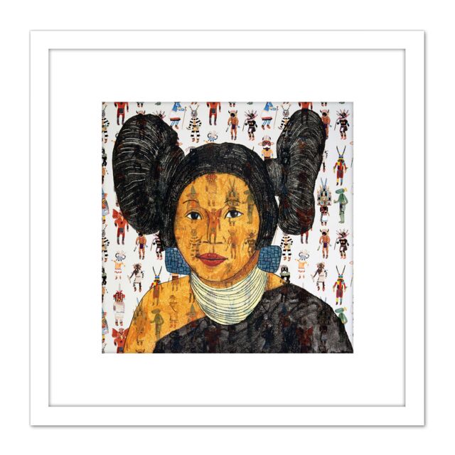 Artery8 Bradley White Earth Ojibwe Hopi Maiden IV Painting 8X8 Inch Square Wooden Framed Wall Art Print Picture with Mount - image 1