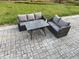Fimous High Back PE Rattan Sofa Set Outdoor Garden Furniture Dining Table Set Love Sofa 3 Seater Sofa in Dark Grey - thumbnail 2