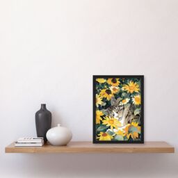 Artery8 Tabby Cat Lover Asleep in Wildflower Garden Framed Art Print in Yellow - Size: A4 - thumbnail 4