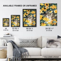 Artery8 Tabby Cat Lover Asleep in Wildflower Garden Framed Art Print in Yellow - Size: A4 - thumbnail 3