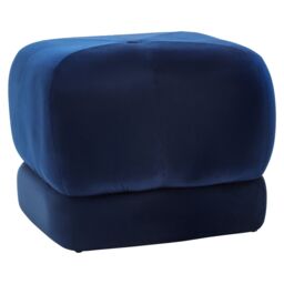 Orsina Grey Velvet Stool, Plush Round Velvet Seat on Gold Metal Legs, Compact Ottoman Footstool for Living Room in Blue - thumbnail 2