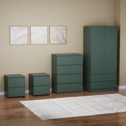 Home Discount Vida Designs Denver 4Pc Bedroom Set(2 Bedside, 4 Drawer Chest, Wardrobe) in Green - thumbnail 1