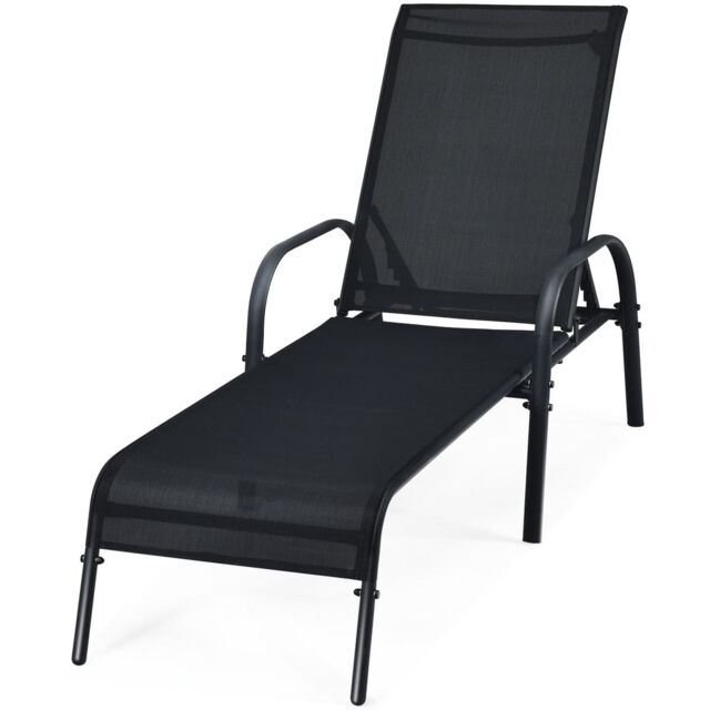 Gymax Folding Chaise Lounge Chair With 5 Adjustable Positions Outdoor in Black - image 1