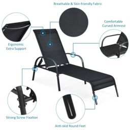 Gymax Folding Chaise Lounge Chair With 5 Adjustable Positions Outdoor in Black - thumbnail 6