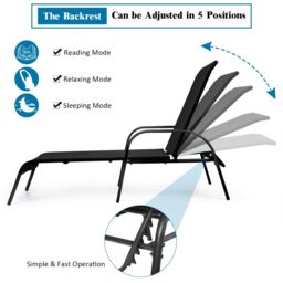 Gymax Folding Chaise Lounge Chair With 5 Adjustable Positions Outdoor in Black - thumbnail 7