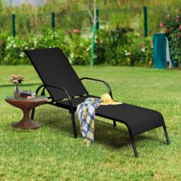 Gymax Folding Chaise Lounge Chair With 5 Adjustable Positions Outdoor in Black - thumbnail 4