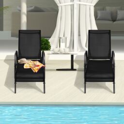 Gymax Folding Chaise Lounge Chair With 5 Adjustable Positions Outdoor in Black - thumbnail 3