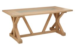 Orsina Rectangle Wooden Dining Table with Angular Base, Rustic American Oak Dining Room Table for Home, Office in Natural - thumbnail 2