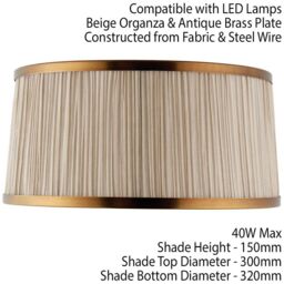 "Loops 13"" Luxury Round Tapered Lamp Shade Beige Pleated Organza Fabric & Antique Brass in Metallics" - thumbnail 2