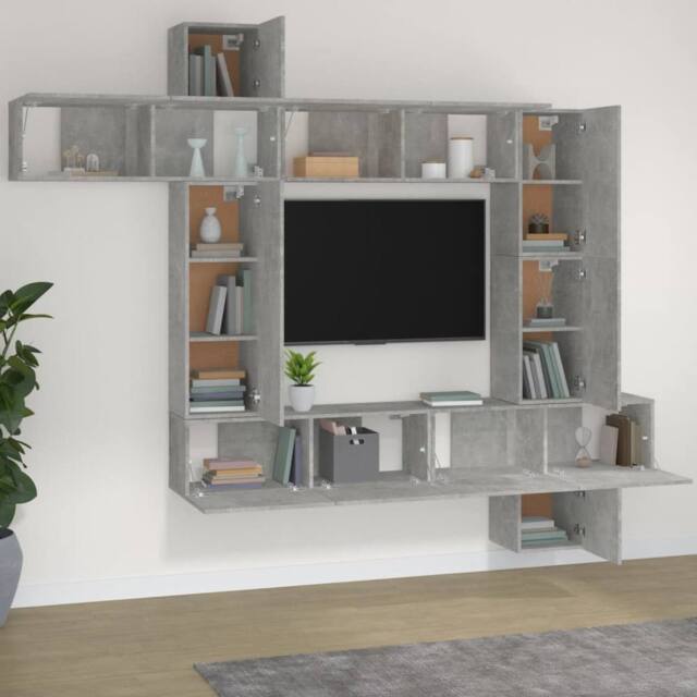 Berkfield Home Modern 9 Piece TV Cabinet Set Concrete Grey Engineered Wood - image 1