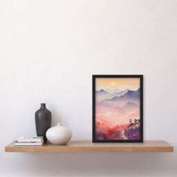 "Artery8 Mist At Sunrise Over Purple Mountains Enchanting Watercolour Art Print Framed Poster Wall Decor in Black - Size: W12"" x H16""" - thumbnail 4