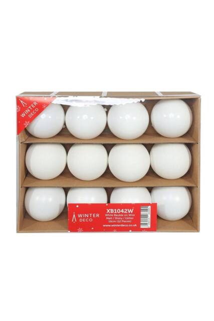 KDMD White Bauble on Wire - Matt Shiny Glitter 12 Pack - image 1