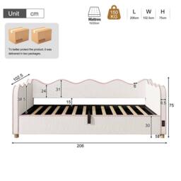 Merax 3ft Single Bed Bouclé Daybed with Hydraulic Storage & USB Ports in Beige - thumbnail 3