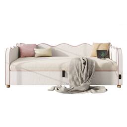 Merax 3ft Single Bed Bouclé Daybed with Hydraulic Storage & USB Ports in Beige - thumbnail 9