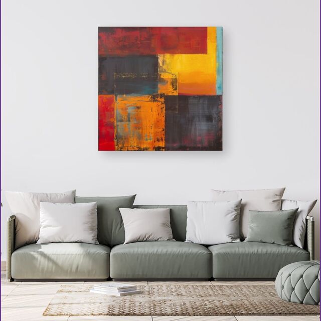 Warren Reed - Designer Golden Blocks Of Abstract Canvas - Size: w40 inch x h40 inch - image 1