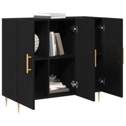 Berkfield Home Modern Black Oak Sideboard 90x34x80 cm made of Engineered Wood - Size: 90 x 34 x 80 cm - thumbnail 1