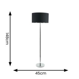 ValueLights Charlie Chrome Stem Floor Lamp with Fabric Drum with Chrome Inner Shade & Bulb in Black - thumbnail 4