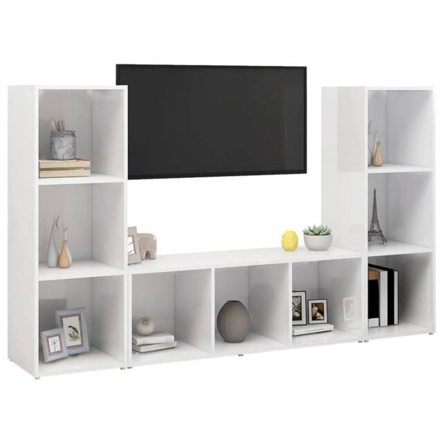 Berkfield Home TV Cabinets 3 pcs White 107x35x37 cm Engineered Wood - Size: 107 x 35 x 37 cm - image 1