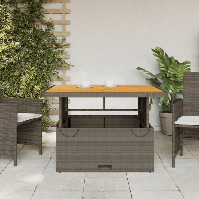 Berkfield Home Garden Table Grey 110x110x71 cm Poly Rattan & Acacia Wood - Size: 110 x 110 x 71 cm - image 1