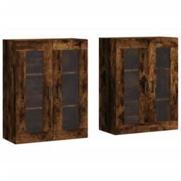 Berkfield Home Wall Mounted Cabinets 2 pcs Smoked Oak Engineered Wood in Brown - thumbnail 1