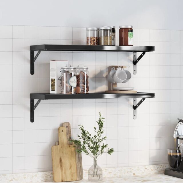 Berkfield Home Wall Shelves 2 pcs 75x23.5 cm Black Stainless Steel - image 1